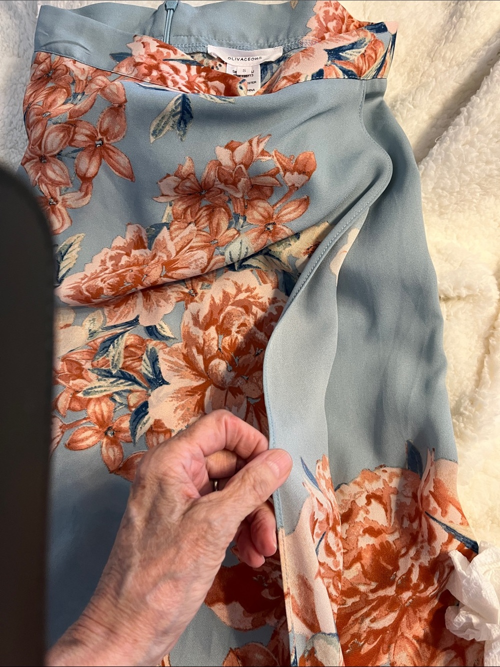 Olivaceous Light Blue Dress with Coral Floral Print Size SM  27”Waist - Picture 4 of 8